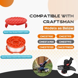 CMZST0653 CMZST065 Spool Compatible with Craftsman CMCST900 CMESTA900 CMEST913 CMESTE920 Weed Eater String Trimmer, Replacement Spool Refills Line 30Feet 0.065" 12Pcs (10 Spools, 1Cap,1Spring)