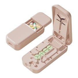 Precision Pill Cutter with Centering Guide - Multi-Angle Tablet Splitter for 1/2, 1/3 & 1/4 Cuts, Includes Pill Crusher & Storage Compartment (Pink)