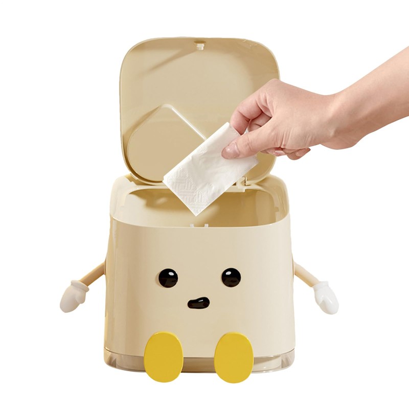 Desktop Trash Can with Lid, Tiny Desk Trash Can, Narrow