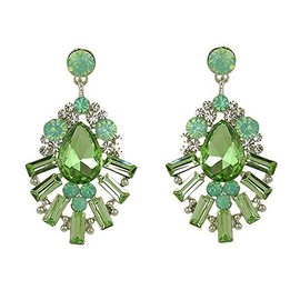 Antique Vintage Retro Art Deco Style Lime Peridot Green Rhinestone Dangle Wedding Bridal Prom Bridesmaid Cluster Earrings