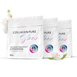 Collagen Pure Glow (3 x 500 g) - 100% Pure Collagen Powder from Pasture - Collagen Hydrolysate with Peptides Type 1 and 3 - Taste-Neutral, Perfectly Soluble & High Dose Collagen Powder