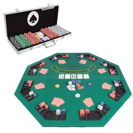 Trademark Poker 48-Inch Poker Table Top and 500 Chips Set – Foldable Topper with Space for 8 Players and Poker Chip Set with Case, Cards, and More