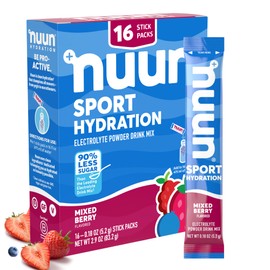 Nuun Sport Electrolyte Powder Packets - Mixed Berry Flavor | 5 Essential Electrolytes for Hydration | Easy Open Drink Mix with Magnesium | 1g Sugar | Non GMO, Vegan | 16 Single Serving Sticks