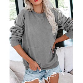 Ovanviso Womens Long Sleeve Sweatshirt Casual Crewneck Cute Pullover Tops Lightweight Sweatshirt with Pocket 2025 A Grey