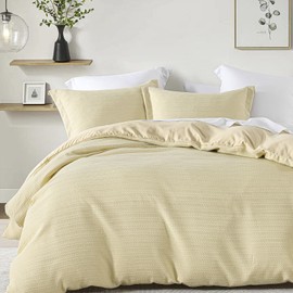 PERHOM Duvet Cover King Size - Waffle Weave Queen Duvet Cover Set, 3 Pieces Soft Boho Shabby Chic Bedding Duvet Covers with Zipper Closure for All Season, 104"x90", No Comforter