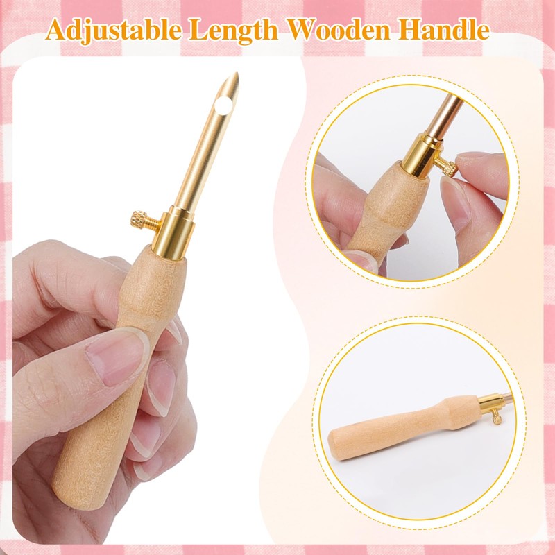 JSRQT 10Pcs Punch Needles Kit with Wooden Handles,Adjustable Punch Needle