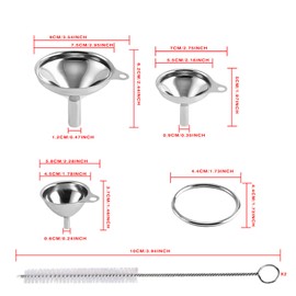 OYWOBET Silver Stainless Steel Funnels for Kitchen Use, Large Tiny Small Funnel Set of 3 with 2Pcs Cleaning Brush Set for Filling Bottles Oil Liquor Water Spice (Silver)