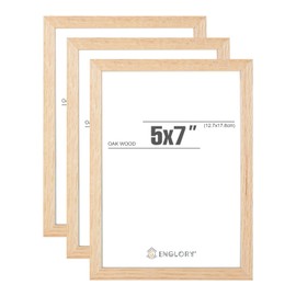 3Pack-5x7 Inch Natural Solid Oak Wood Picture Frames Set for Table Top Display and Wall Mount Photo Frame for Wedding or Home Decoration