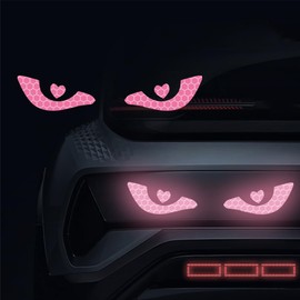 1 Pairs Devil Eye Car Reflective Stickers,Funny High Intensity Night Safety Sign Window Decals for Truck Bumper Car Stickers (Pink)