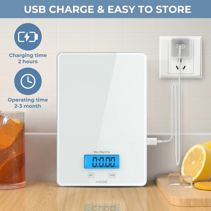 Kitchen KOIOS USB Rechargeable Food Scale 33lb/15Kg Kitchen Digital Scale