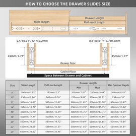 AOLISHENG Drawer Runners Drawer Slides 200mm 45kg Load Capacity Heavy Duty Draw Sliders Full Extension Ball Bearing Kitchen Cabinet Draw Runners Replacement Rails Side Mount, Silver 1 Pair