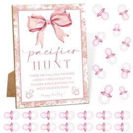 Pacifier Hunt Baby Shower Game, Pink Bow Baby Shower Decorations, 50 Pink Pacifiers, Gender Reveal Games, Baby Shower Decorations, Baby Shower Ideas, Gender Reveal Party Favors