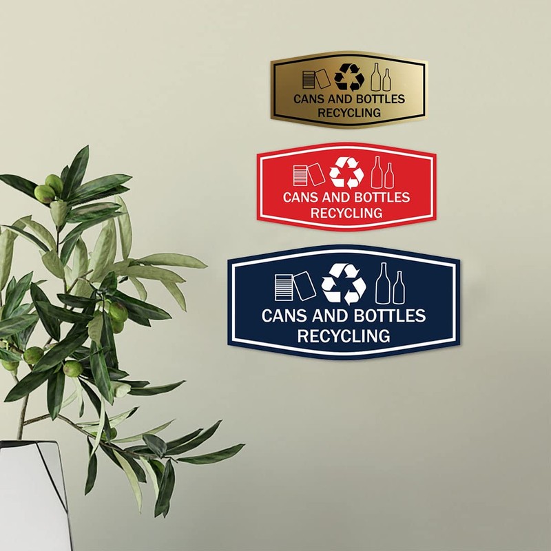 Fancy Cans and Bottles Recycling Sign (Brushed Silver) - Medium