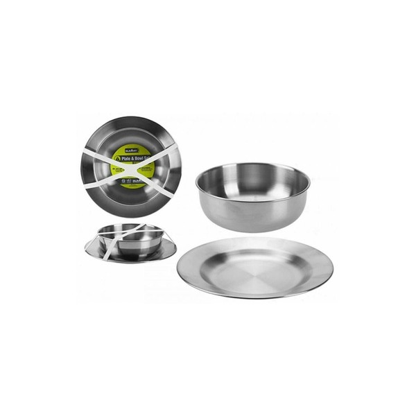 Summit Stainless Steel Plate & Bowl 2 Piece Set For Camping Outdoor Hiking Kitchen
