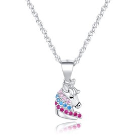 MENNICA BYDGOSKA Necklace 925 Silver with Unicorn Pendant with Colourful Zirconia Length 45 cm for Girls Women Jewellery Nickel Free Gift, Silver