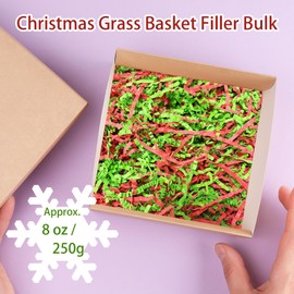 Jremreo 8 oz / 250g Christmas Grass Basket Filler Bulk, Red Green Crinkle Cut Paper Shred Fillers for Xmas Gift Box, Basket, Gift Stuffing Birthday Wedding Anniversay Baby Shower Decorations