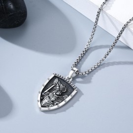 XIXLES St Michael Necklace Archangel Michael Medal Chain Religious Jewellery 925 Sterling Silver Saint Michael Necklace Christian Jewellery Amulet Gifts for Men Women, Sterling Silver