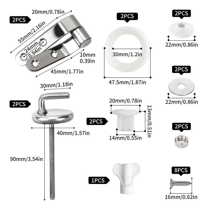 Fanmitrk Stainless Steel Hinge Set for Toilet Lid, Suitable for