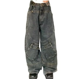 Unisex Big Pocket Baggy Jeans Street Cargo Y2k Punk Wide Leg Oversized Loose Casual Hiphop Grunge Denim Goth Pants (XX-Large,Denim)