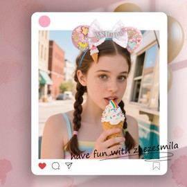 zhezesmila Mouse Ears for Women Birthday Girl Headband Sequin Ears Hair Accessories for Birthday Decorations Park Trips