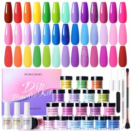 NICOLE DIARY Dip Powder 20/36 Colors 10g Neon Purple Dip Nails Powder Starter Kit with Base Activator & Top Coat for Beginners French Nail Art Salon Style Manicure Nail Care - Color: Macaron Pastel 20 colors