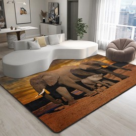 9CH African Elephant Sunset Area Rug, Non-Slip African Rugs for Living Room Bedroom Dinning Kitchen Office Large Carpet Rug 7'X5'