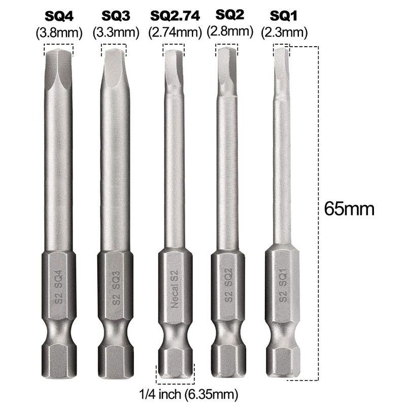 Saipor 10pcs 65mm Magnetic Square Screwdriver Bits S2 Steel Square