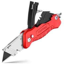 HAUTMEC Folding Utility Knife with Screwdriver, Heavy-Duty Aluminum Box Cutter with Quick-Change Blade, Wire Stripper, Blade Storage & Safety Lock, Multitool Work Knife for DIY & Jobsite - HT0294