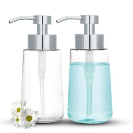 Doiliese Soap Dispenser, Clear Glass Soap Dispenser with Rust Proof Pump, 17oz Liquid Soap Dispenser with Waterproof Labels, Dish & Hand Soap Dispenser for Bathroom, Kitchen, Chrome Pump, Pack of 2