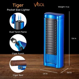 Visol Tiger Double Flame Butane Torch Refillable Gas Lighter (Shipped Without Butane)