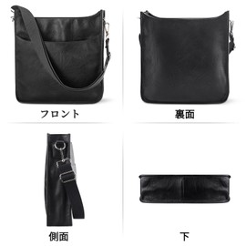 Kitatu Women's Shoulder Bag, Crossbody Bag, Tote Bag, Large Capacity, Lightweight, A4 Size, 2-Way, Waterproof, For Work or School, Synthetic Leather, Simple, Plain, Adjustable Length, Unisex, Black