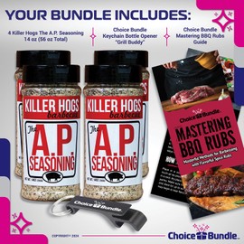 Killer Hogs AP Seasoning All Purpose Premium BBQ Barbecue Rub 4 pk (56 oz) I Plus Guide & Bottle Opener (6 Items)!