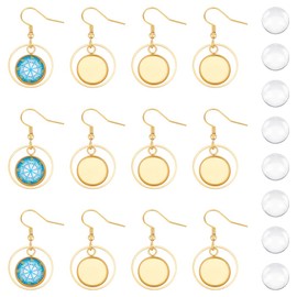 UNICRAFTALE 12Sets Stainless Steel Flat Round Bezel Dangle Earring Making Kits Blank Dome Dangle Earrings Transparent Glass Cabochon Cabochon Settings Ear Hooks with Glass Cabochon for Jewelry Making