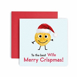 Huxters Merry Crispmas Wife Merry Christmas Card for her– Funny Wife Card for Christmas – Blank Interior Xmas Card with Recyclable Envelope –Paper Wife Cards (Wife)