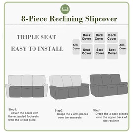 vctops 8 Pieces Waterproof Faux PU Leather Recliner Sofa Covers Stretch Soft 3 Seats Couch Cover Anti-Slip Sofa Slipcover Furniture Protector with Elastic Bottom for Kids Pet(Dark Coffee,3 Seat)