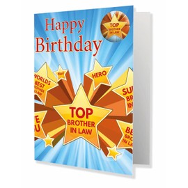 AK Giftshop Top Brother In Law Birthday Card With Badge