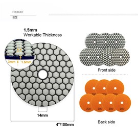 SHDIATOOL Dry Diamond Polishing Disc, Pack of 7, Grit 200 for Granite, Stone, Concrete, Marble, Diameter 4 Inches/100 mm