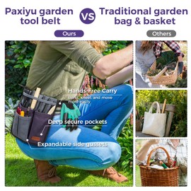 Paxiyu Garden Tool Belt for Women & Men, Slim Denim Garden Apron with 4 Pockets, Lightweight Adjustable Tool Pouch for Gardening, Florist, DIY & Craft, Purple