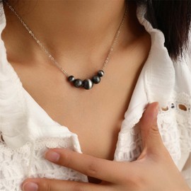 Inilbran Boho Black Pearl Necklace Choker Vintage Navajo Pearl Necklace Round Black Pearl Necklace Minimalist Western Pearl Necklace Jewellery for Women and Girls, Zinc, No Gemstone