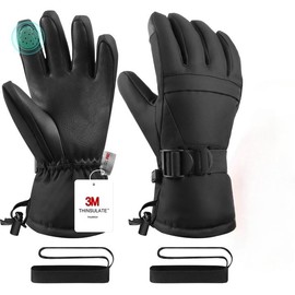 Ski Gloves,Snow Gloves,Waterproof Winter Gloves,Men's Skiing & Snowboarding Gloves, Women's Waterproof Gloves, Cold Weather Gloves,Fits Both Men & Women,for Parent Child Kids With Wrist Strap