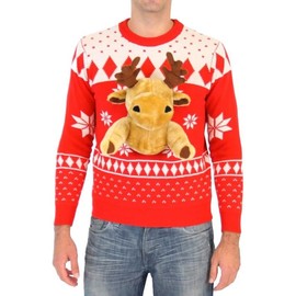 Costume Agent Red 3D Reindeer Moose Ugly Christmas Sweater (Adult Large)