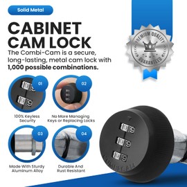 Combi-Cam Combinated Lock 7850R - Large Black Cam Lock | Keyless 3-Dial Pick-Proof Security Lock | Metal Locks for lockers, Doors, Drawers, Cabinets, & More | Versatile, Durable, & Rust Resistant