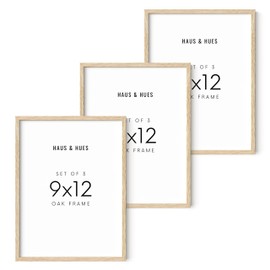 HAUS AND HUES Set of 3 9x12 Picture Frame - 9x12 Frame Wooden Picture Frames, 9 X 12 Frame Natural Wood Picture Frames, 12x9 Picture Frame Set Wooden Frames, 9 X 12 Picture Frame (Beige Oak Frame)