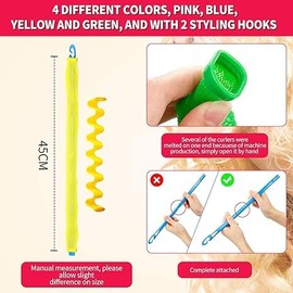 28 Pieces Hair Curlers Spiral Curls No Heat Wave Hair Curlers Styling Kit with 2 Pieces Styling Hooks for Most Kinds of Hairstyles (45 cm, Assorted Color)