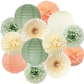 seimeinoki Hanging Paper Fan Set of 13 Honeycomb Ball Fan Flower Green Pink Paper Lanterns Spring Summer Decoration Mall Wall Ornament Party Decoration Set Garland Fan Combination Wall Decor Birthday