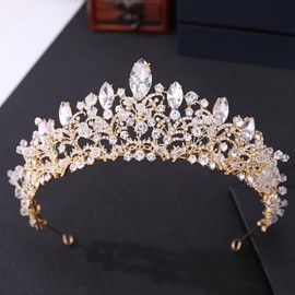 QIXNJALG Crystal Crowns and Tiaras with Tomb for Girl or Women Birthday Party Wedding Tiaras (Gold)