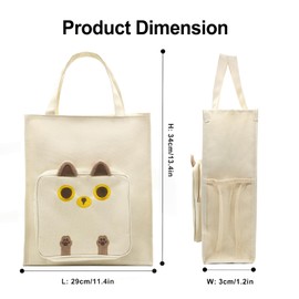 LJCZKA Cute Cat Tote bag with zip for Girls Boys Book Tote Bag with Pockets Large Capacity Waterproof for School Work Travel Beach