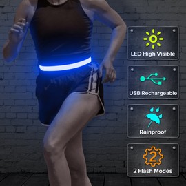 BSEEN LED Running Belt, USB Rechargeable Reflective Elastic Waistband, Adjustable Light up Sports Belt Suit for Men, Women& Kids, Super Bright Safety Gear for Running, Cycling, Jogging, Hiking (Blue)