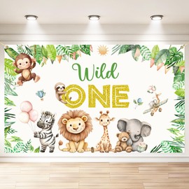Wild One Backdrop Lion Giraffe ZebraElephant Boy Girl Party Decorations