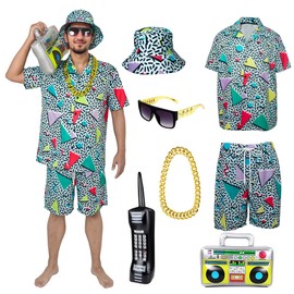 YQVGFBY 80s 90s Fancy Dress for Men 80s 90s Shell Suit Costume Men,Hip-hop T-shirts and Shorts Set, Sportswear, Disco,Carnival Costumes (Green, M)